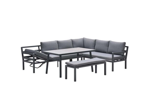 Corsica lounge-diningset - 4-delig - rechts - carbon black - mystic grey - grijs slate look glas - Afbeelding 2