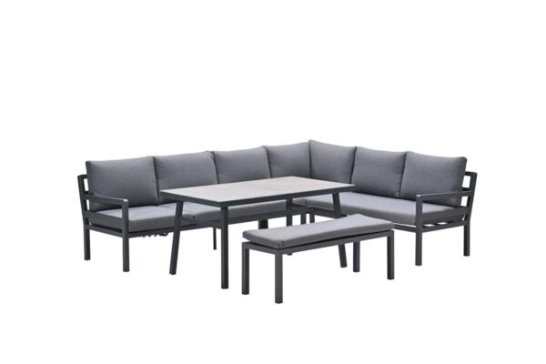 Corsica Lounge-Diningset - 4-teilig - rechts - carbon black- mystic grau - grau slate look glas