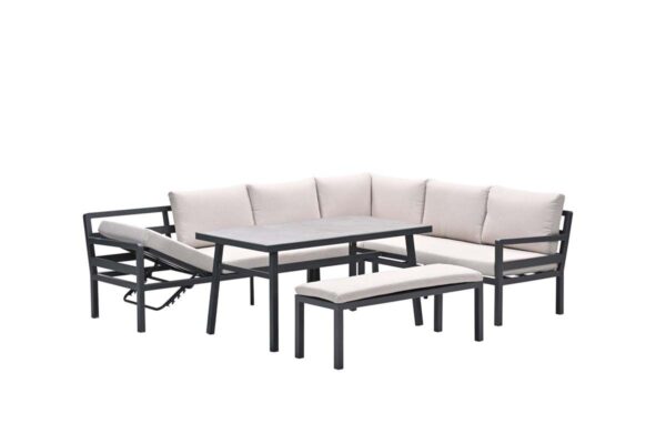Corsica lounge-diningset - 4-delig - rechts - carbon black - desert sand - grijs slate look glas - Afbeelding 2