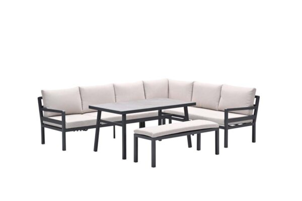 Corsica Lounge-Diningset - 4-teilig - rechts - carbon black- desert sand - grau slate look glas