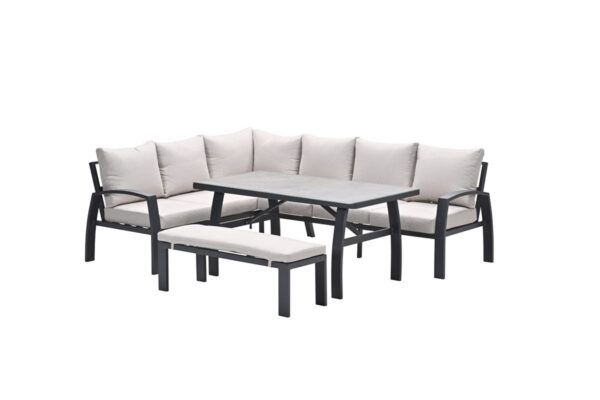 Vasano Lounge- Dining Eckset - links - 4-teilig -  carbon black - desert sand - slate grey keramisch glas