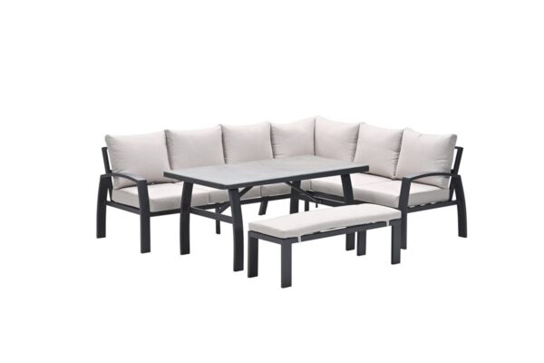 Vasano Lounge- Dining Eckset - rechts - 4-teilig -  carbon black - desert sand - slate grey keramisch glas