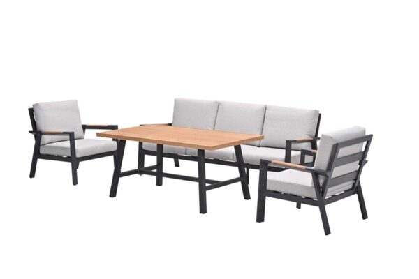 Elati Lounge- Dining Sofa Set - 4-teilig - carbon black - valley sand - light teaklook
