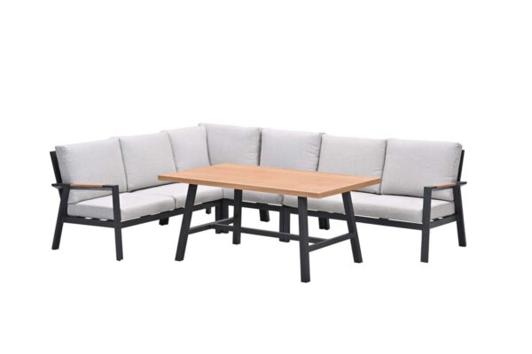 Elati Lounge- Dining Eckset - 5-teilig - carbon black - valley sand - light teaklook