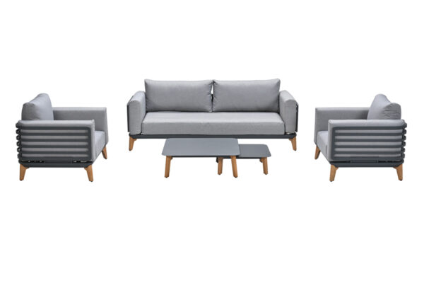Carmen lounge sofaset - 5-delig - carbon black - aluminium teak look - Afbeelding 2
