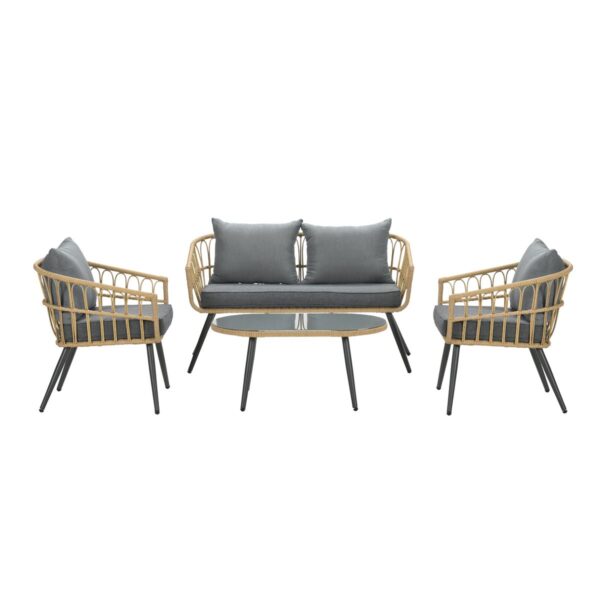 Garden Impressions Franklin Loungeset 4-tlg. - c. bl/natur Geflecht/mys. grey
