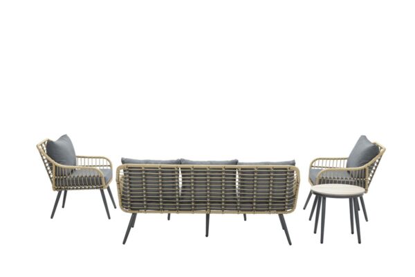 Margriet loungeset - 5-delig - carbon black - natural rotan - mystic grey - Afbeelding 2