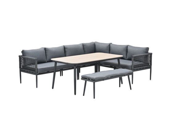 Garden Impressions Teramon Lounge-Dining Set - 6-teilig - rope dark grey - mystic grey - light teak vironwood
