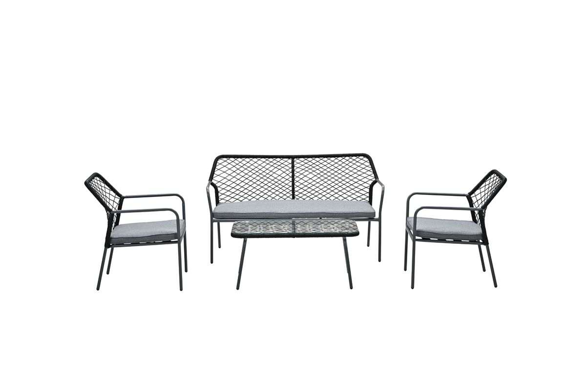 Turin loungeset - 4-delig - carbon black - rope zwart - desert sand - light teak vironwood