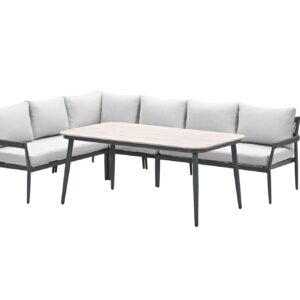Barcelona Lounge- Diningset - 5-teilig -  carbon black - rope dark grey - valley sand