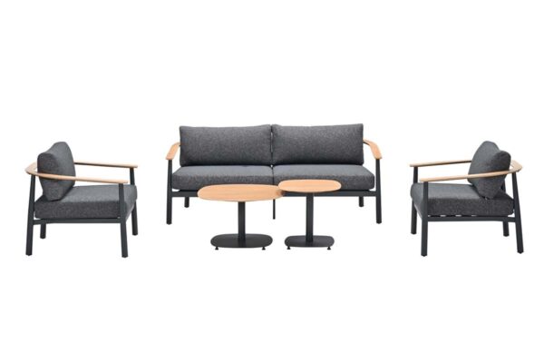 Montevideo loungeset - 5-delig - carbon black - light teak look - merino black - Afbeelding 2