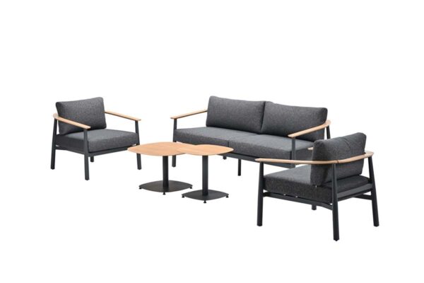 Garden Impressions Montevideo Loungeset - 5-teilig  carbon black - hell Teak Look - merino black