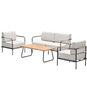 Garden Impressions Lisboa Loungeset - 4-teilig  -  carbon black - desert sand - hell Teak Look
