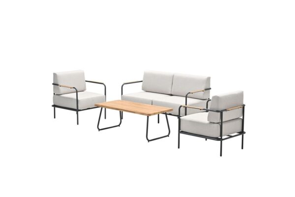 Garden Impressions Lisboa Loungeset - 4-teilig  -  carbon black - desert sand - hell Teak Look