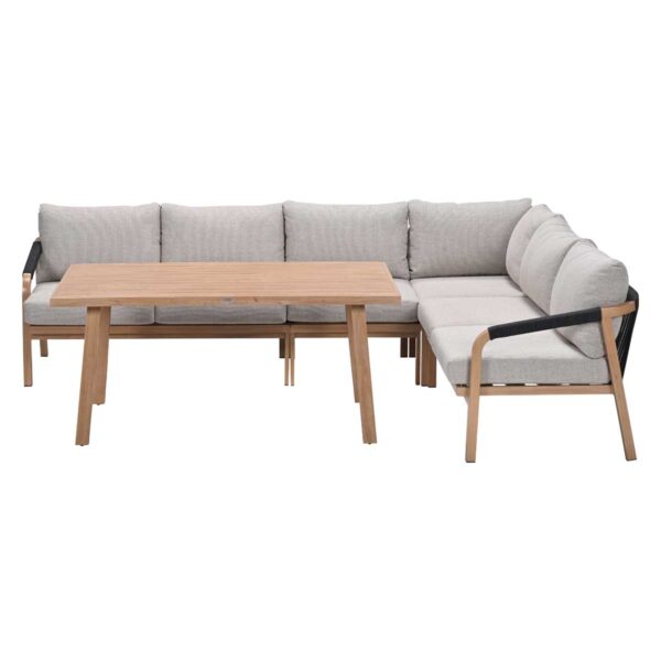 Monti lounge-diningset - 5-delig - light teaklook - rope lava zwart - gobi sand - Afbeelding 2