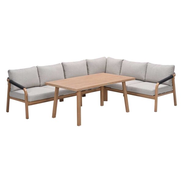 Monti Lounge- Diningset - 5-teilig - light teaklook - rope lava schwarz - gobi sand