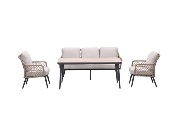 Allasio lounge-dining sofa set - 4-delig - carbon black rope natural PE - desert sand - Vironwood - Afbeelding 2