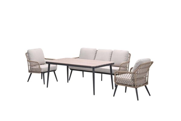 Allasio Lounge- Dining Sofa Set - 4-teilig - carbon black rope natural PE - desert sand - Vironwood