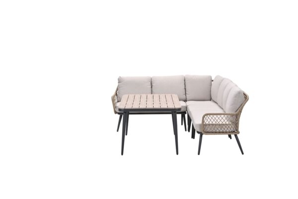 Allasio lounge-dining hoekset - 5-delig - carbon black rope natural PE - desert sand - Vironwood - Afbeelding 2