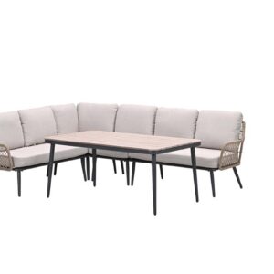 Allasio Lounge- Dining Eckset - 5-teilig - carbon black rope natural PE - desert sand - Vironwood