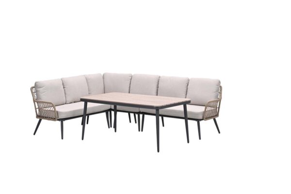 Allasio Lounge- Dining Eckset - 5-teilig - carbon black rope natural PE - desert sand - Vironwood