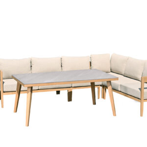 Carrara Lounge- Diningset - 5-teilig - light teaklook - gobi sand - Centostone Napoli sand