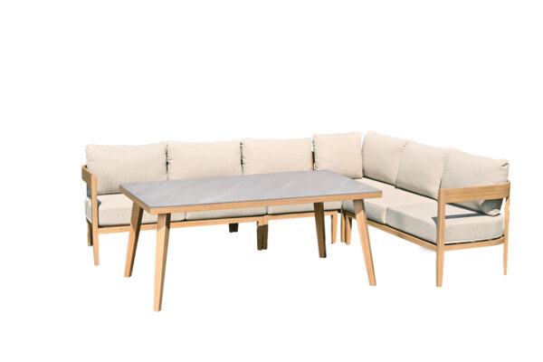 Carrara Lounge- Diningset - 5-teilig - light teaklook - gobi sand - Centostone Napoli sand