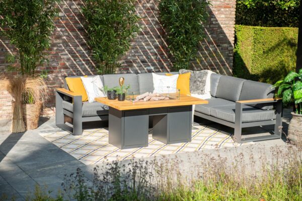 Cube hoek loungeset - 3-delig - carbon black - teak look - reflex black - Afbeelding 2