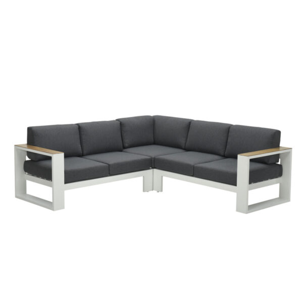 Cube Lounge Set 3-teilig - mattweiß/ reflexschwarz/ Teakholzoptik