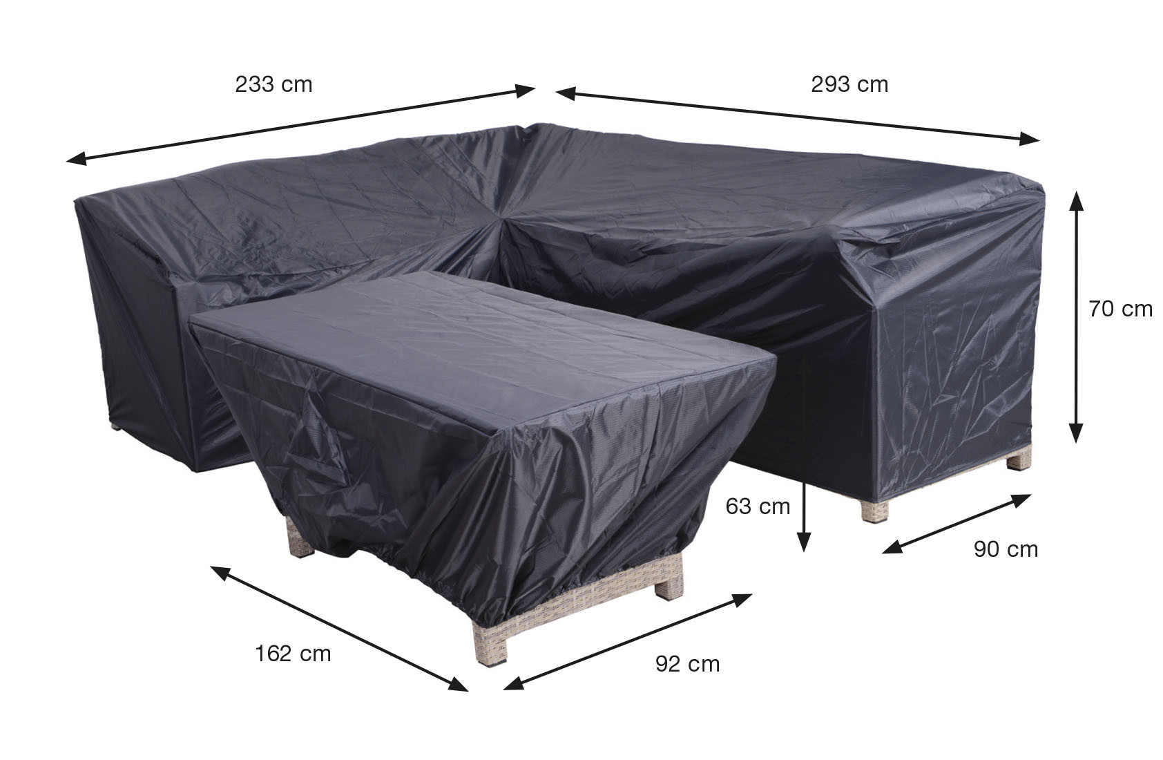 Coverit lounge-diningset hoes - 233/293x90xH70 & 162x92xH63 cm