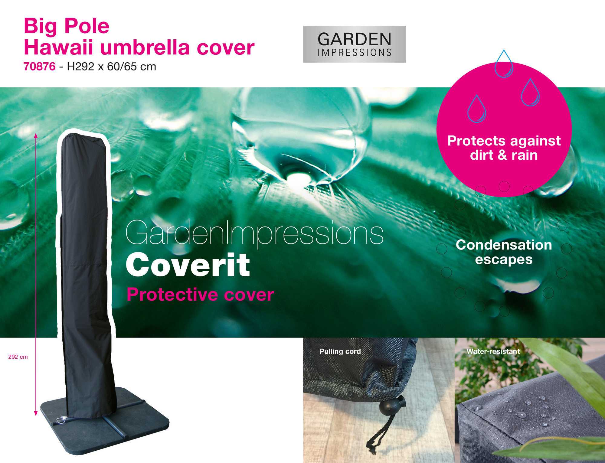 Coverit Hawaii parasol hoes - voor King en Big pole parasols - 300x60/65 cm