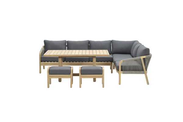 Santos lounge-diningset - 5-delig - rechts - acaciahout met white wash - rope donker grijs - mystic grey - Afbeelding 2