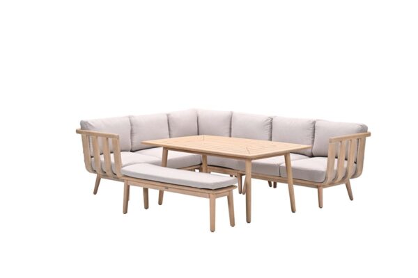 King Lounge- Diningset - 6-teilig - Akazienholz mit white  wash - grey sand