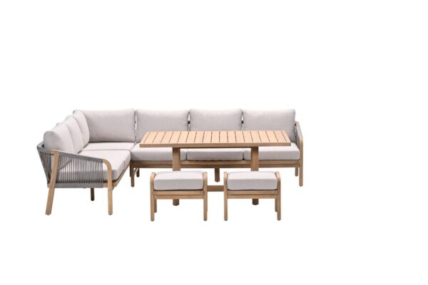 Santos Lounge- Diningset - 5-teilig - links - Akazienholz mit white wash - rope taupe - grey sand