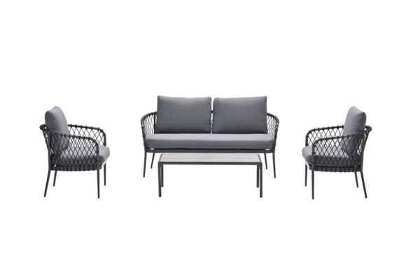 Tropea loungeset - 4-delig - carbon black - TPU rope donker grijs - mystic grey - grijs slate look glas - Afbeelding 2