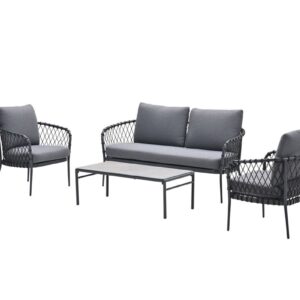 Tropea Loungeset - 4-teilig - carbon black - TPU Rope dunkel grau - mystic grau - grau slate look glas