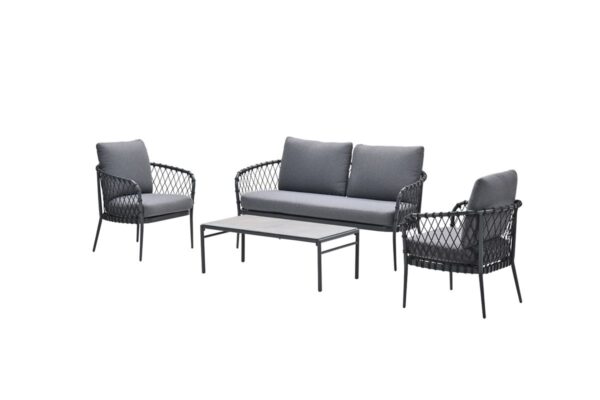 Tropea Loungeset - 4-teilig - carbon black - TPU Rope dunkel grau - mystic grau - grau slate look glas