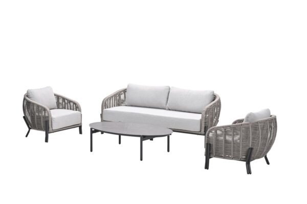 Zaragosa Loungeset - 4-teilig - carbon black - rope taupe - valley sand - Centostone Sicilian grey