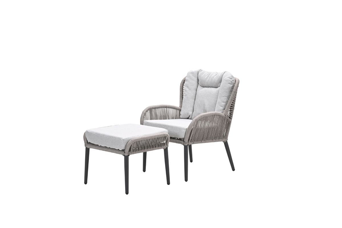 Andorra fauteuil - inclusief voetenbank - carbon black -  rope taupe - valley sand