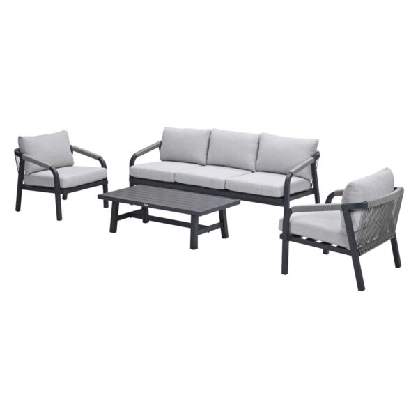 Monti Loungeset - 4-teilig - carbon black -  rope taupe - valley sand