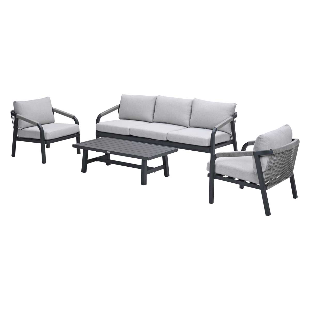Monti loungeset - 4-delig - carbon black -  rope taupe - valley sand