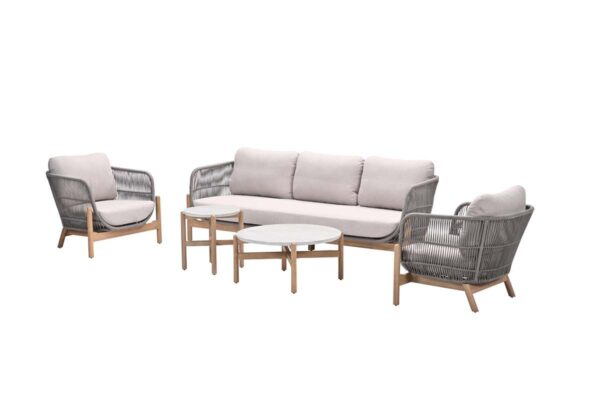 Talara Loungeset - 5-teilig - Akazienholz mit white wash - rope taupe - grey sand