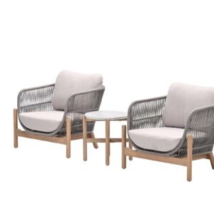 Talara Loungeset - 3-teilig - Akazienholz mit white wash - rope taupe - grey sand