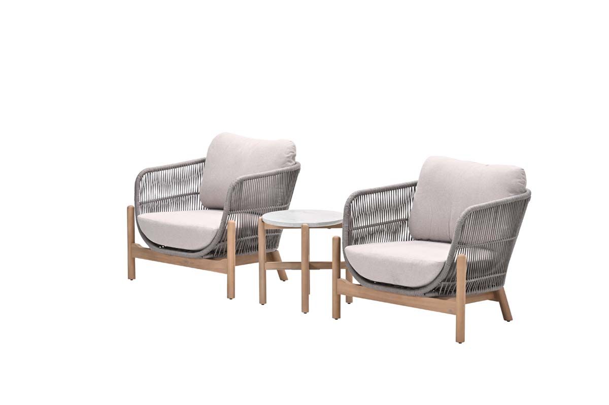 Talara loungeset - 3-delig - acaciahout met white wash - rope taupe - grey sand