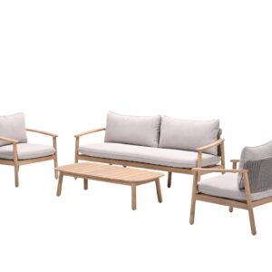 Eclipse Loungeset - 4-teilig - Akazienholz mit white wash -  rope taupe - grey sand