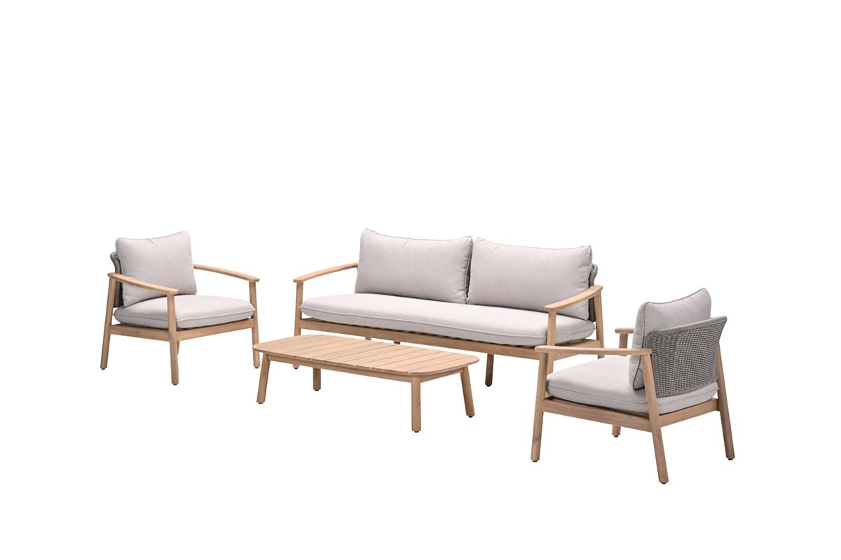 Eclipse loungeset - 4-delig - acaciahout met white wash -  rope taupe - grey sand