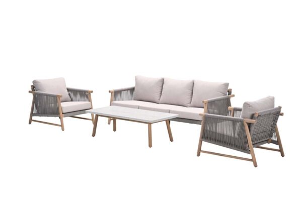 Meteor Loungeset - 4-teilig - Akazienholz mit white wash - rope taupe - grey sand