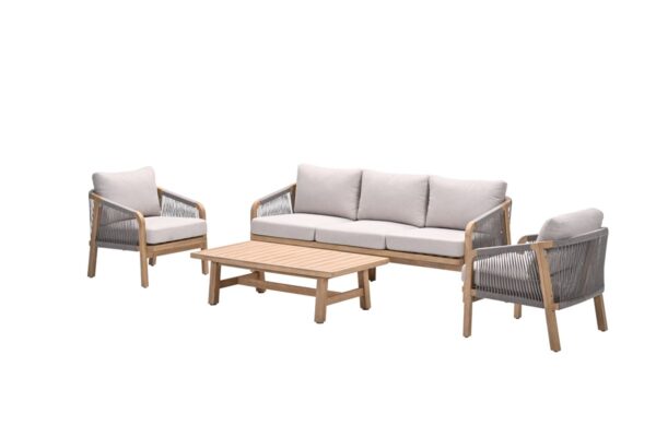 Santos Loungeset - 4-teilig - Akazienholz mit white wash - rope taupe - grey sand