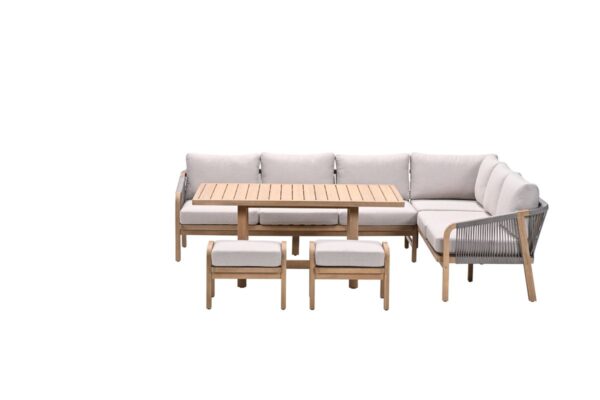 Santos lounge-diningset - 5-delig - rechts -acaciahout met   white wash - rope taupe - grey sand - Afbeelding 2