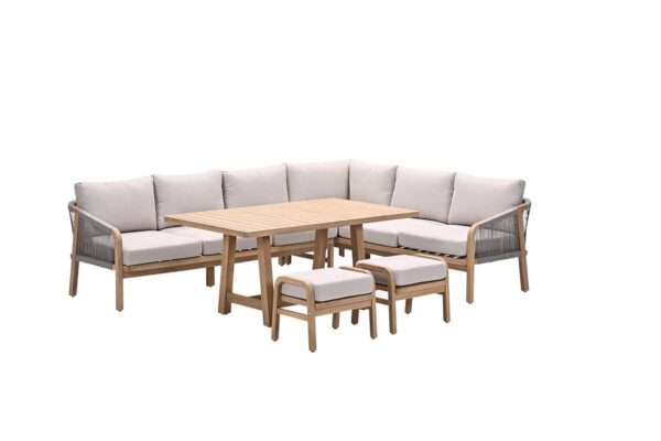 Santos Lounge- Diningset - 5-teilig - rechts -Akazienholz  mit white wash - rope taupe - grey sand